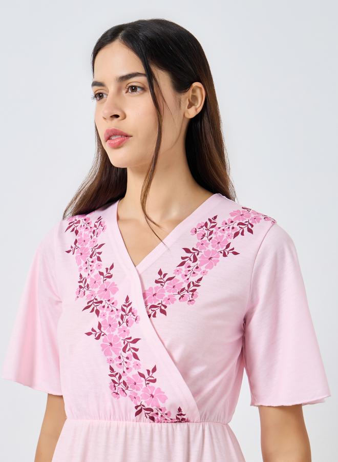 Styli Pink Floral Print Wrap Nightdress - Image 3