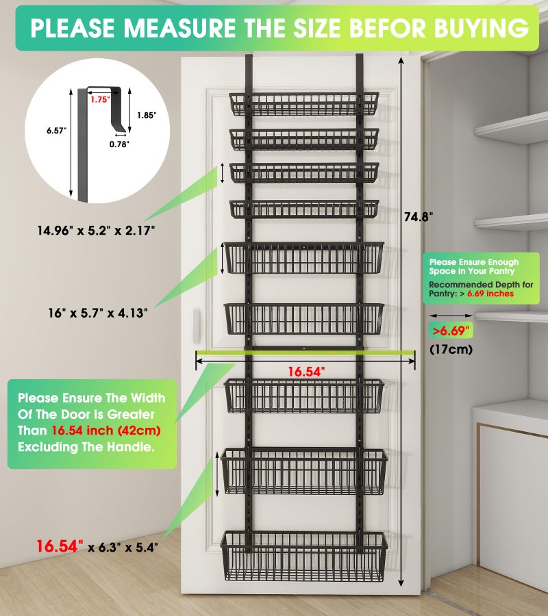 Mefirt 9-Tier Over The Door Pantry Organizer, Pantry Storage and Organization, Black Metal Hanging Spice Rack Seasoning Shelves Door, Wall Mount for Home & Kitchen, Laundry Room Bathroom Organization - Image 2