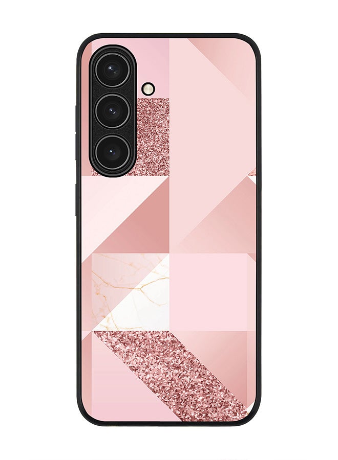 Stylizedd Rugged Black edge case for Samsung Galaxy S24 FE, Slim fit Soft Case Flexible Anti Drop TPU Gel Thin Cover -  Marble Pink Geometric - Image 1