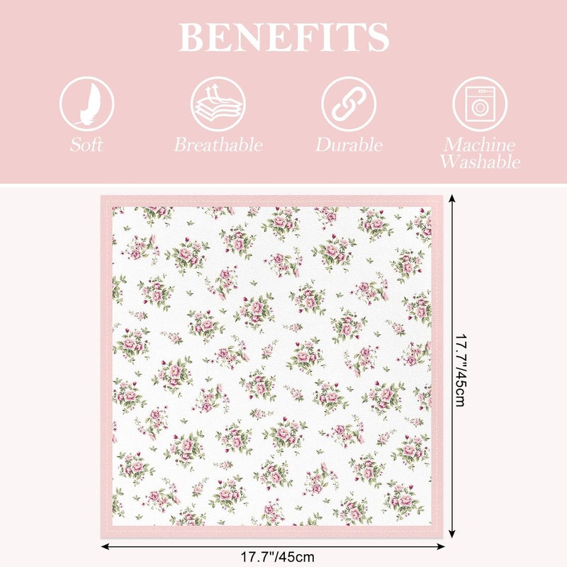 Arquiel Pink Floral Rose Print Cloth Napkins 100 Cotton 18 X 18 Dinner Napkins Cloth Set Washable Napkins for Home Kitchen Dinner Party Wedding Cocktail Set of 6 - Image 3
