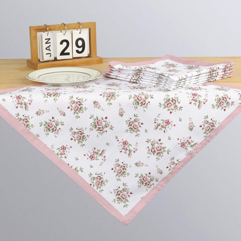 Arquiel Pink Floral Rose Print Cloth Napkins 100 Cotton 18 X 18 Dinner Napkins Cloth Set Washable Napkins for Home Kitchen Dinner Party Wedding Cocktail Set of 6 - Image 2