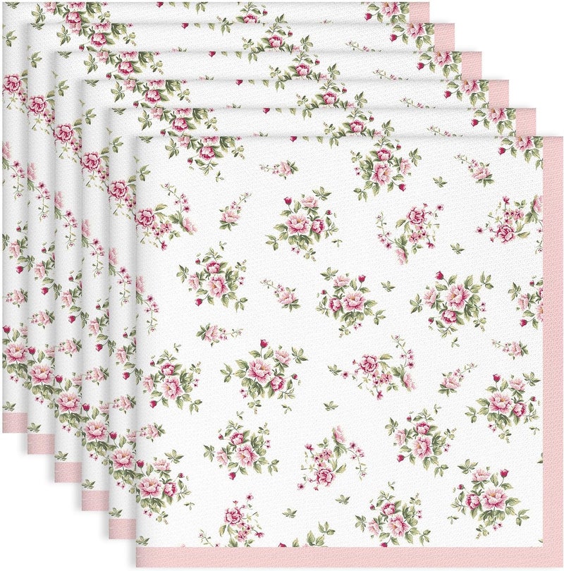 Arquiel Pink Floral Rose Print Cloth Napkins 100 Cotton 18 X 18 Dinner Napkins Cloth Set Washable Napkins for Home Kitchen Dinner Party Wedding Cocktail Set of 6 - Image 1