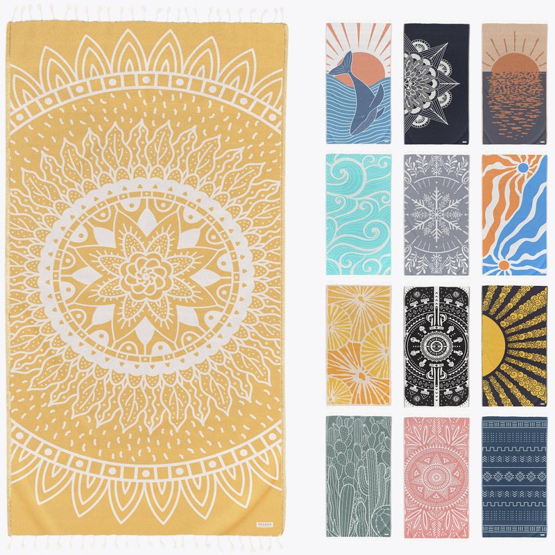 FESHKA Sand Free Turkish Beach Towel 37 x 67 Quick Dry Bath Towel Oversized Beach Blanket Lightweight for Travel  Made with 100 Organic Turkish Cotton  Sunflower Yellow