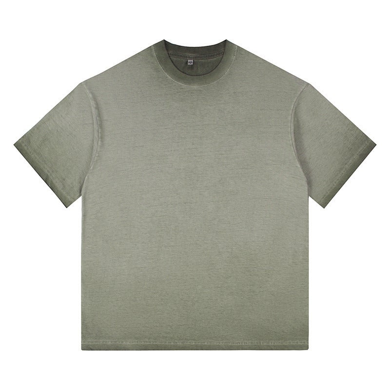 Retro Washed Gradient T-Shirt Trendy Brand Pure Cotton Round Neck Distressed Loose Oversize T Short-Sleeved - Image 1