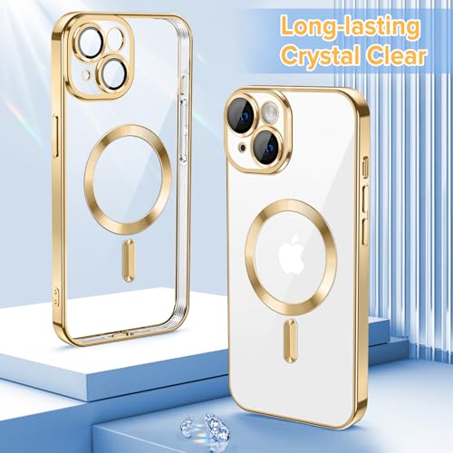 Hython Magnetic Clear for iPhone 15 Case with Camera Lens Protector [Compatible with MagSafe] Luxury Plating Edge Slim Soft TPU Cover Protective Phone Case for iPhone 15 6.1", Gold - Image 2