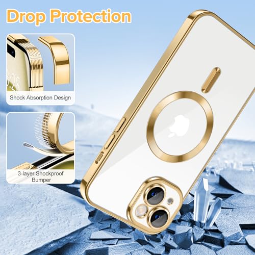 Hython Magnetic Clear for iPhone 15 Case with Camera Lens Protector [Compatible with MagSafe] Luxury Plating Edge Slim Soft TPU Cover Protective Phone Case for iPhone 15 6.1", Gold - Image 5