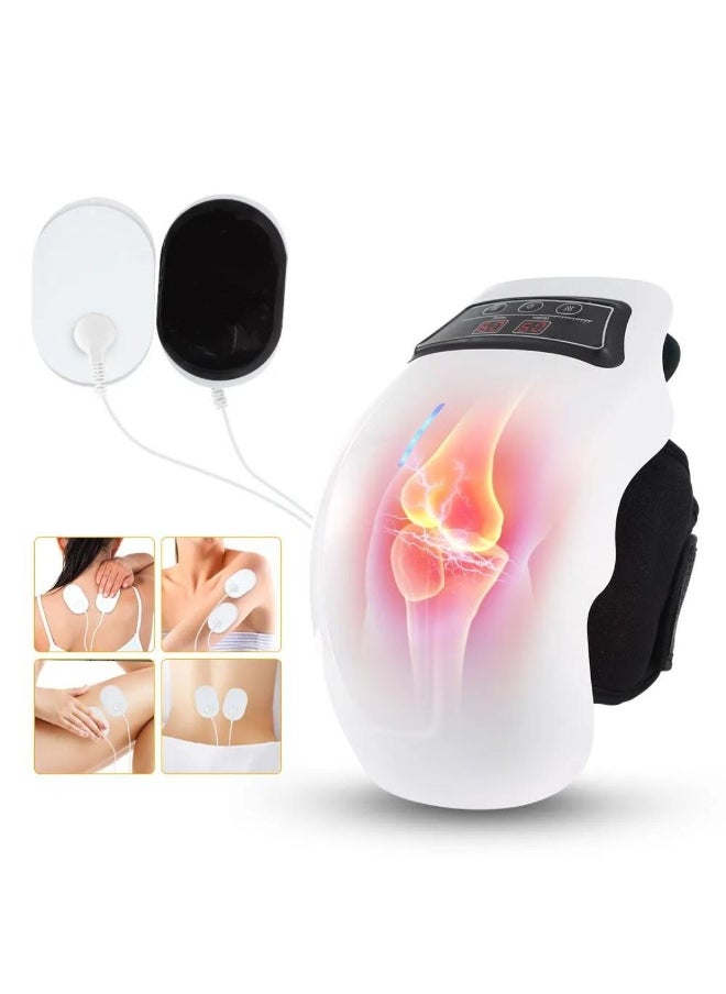 MOCOM HX-118 Cordless Heated Knee Massager for Pain Relief | Wireless Vibration & Infrared Heat Therapy Knee Brace Wrap | Rechargeable Electric Joint Massager with LED Screen for Arthritis, Swelling, Cold Legs, Improved Blood Circulation | Perfect Gift for Men & Women (White)  - Image 1