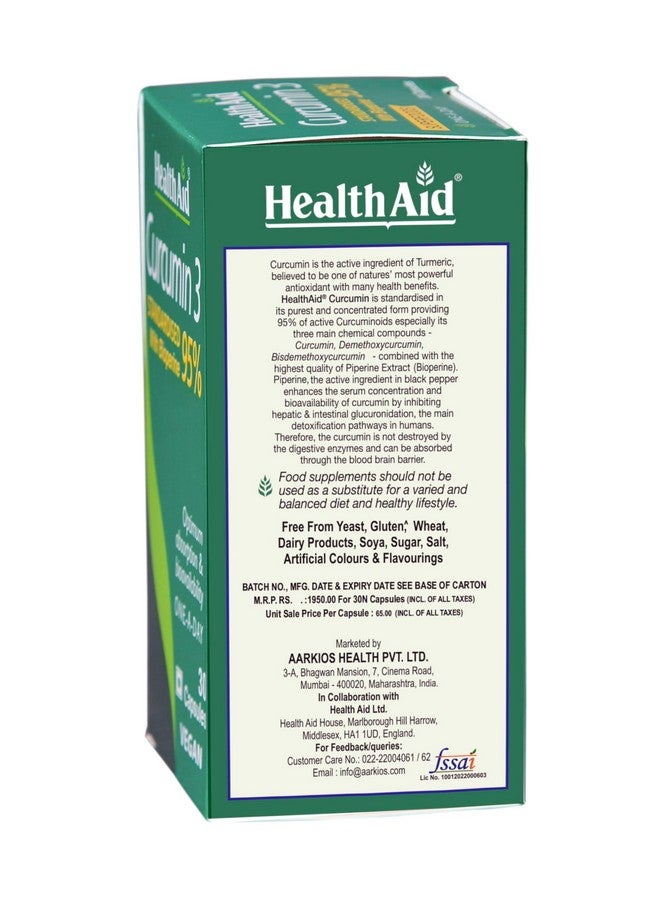 Health Aid HealthAid Curcumin With Bioperine -30 Veg Capsules | With 95% Curcuminoids Supplement For Better Absorption|Support For Skin & Joint, Immunity|Antioxidant & Anti-inflammatory | For Men & Women - Image 4