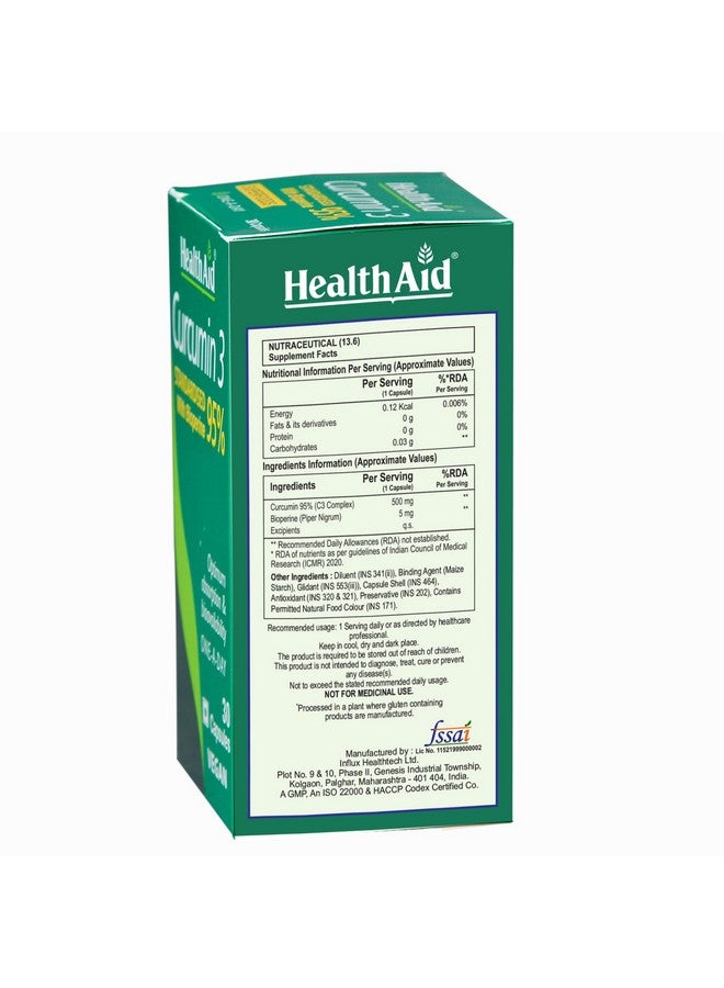 Health Aid HealthAid Curcumin With Bioperine -30 Veg Capsules | With 95% Curcuminoids Supplement For Better Absorption|Support For Skin & Joint, Immunity|Antioxidant & Anti-inflammatory | For Men & Women - Image 3