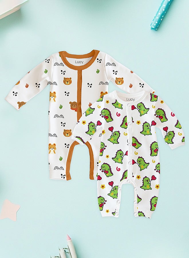 لؤي رومبر بكم كامل 100% قطن، بدلة نوم للبنات والأولاد _(عبوة من 2) من 18 إلى 24 شهر - Image 1