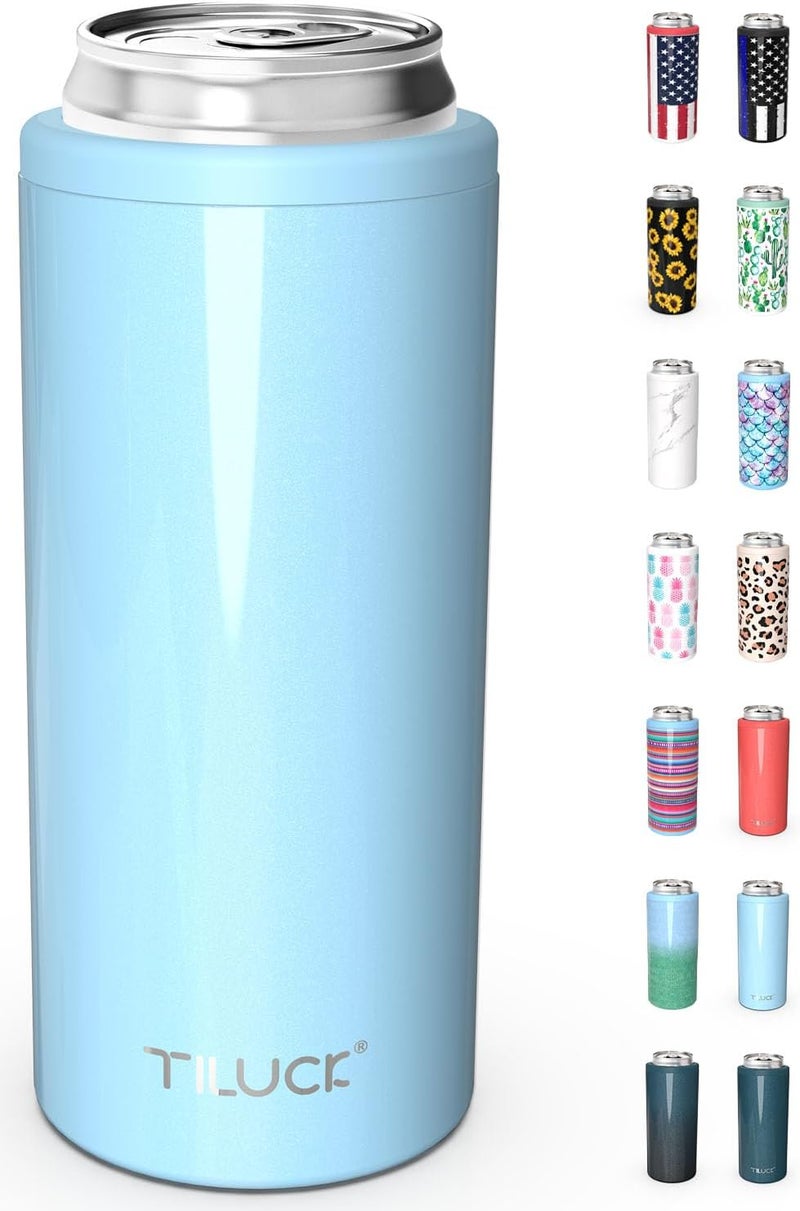 TILUCK Skinny Can Cooler for Slim Beer & Hard Seltzer, Stainless Steel, Doucle-Walled Stainless Steel Insulated Slim Cans, Standard 12 oz (Glitter Sky) - Image 1