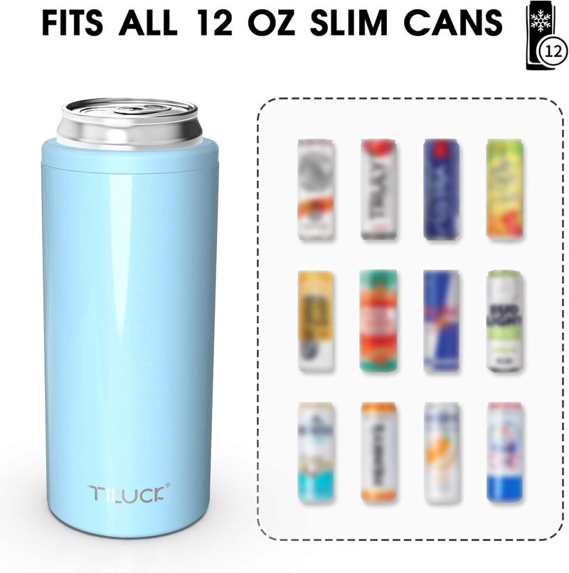 TILUCK Skinny Can Cooler for Slim Beer & Hard Seltzer, Stainless Steel, Doucle-Walled Stainless Steel Insulated Slim Cans, Standard 12 oz (Glitter Sky) - Image 3