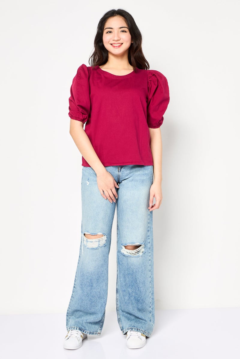 Levi's بلوزة نسائية بياقة دائرية وأكمام قصيرة، مارون - Image 4