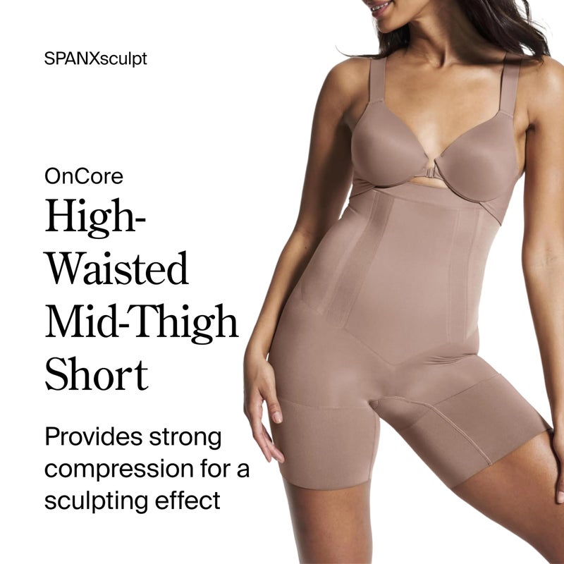 SPANX SPANXsculpt OnCore High-Waisted Mid-Thigh Short - Powerful Sculpting Shapwear for Women - Level 4 Compression - Core Control - Cafe Au Lait - Medium - Standard - Image 2