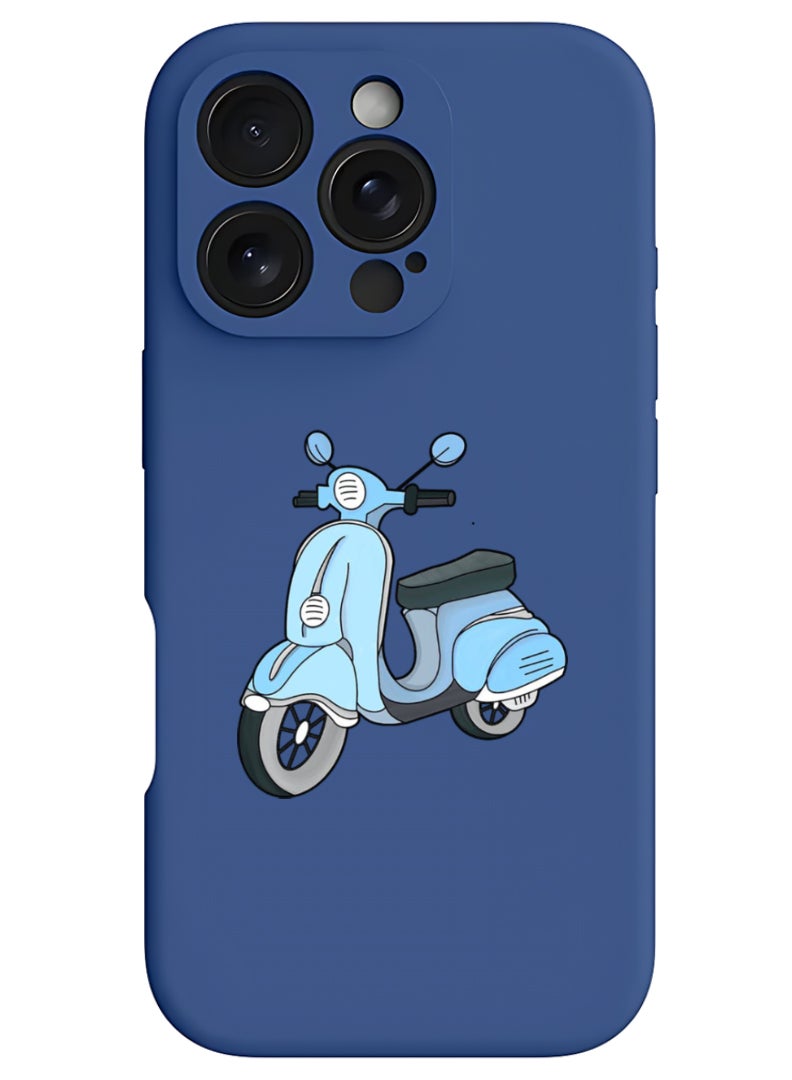 Theodor iPhone 16 Pro Max Blue Protective Slim Fit Case Liquid Silicone Cover with Full Body Protection Anti-Scratch Shockproof Case For iPhone - Scooter - Image 1