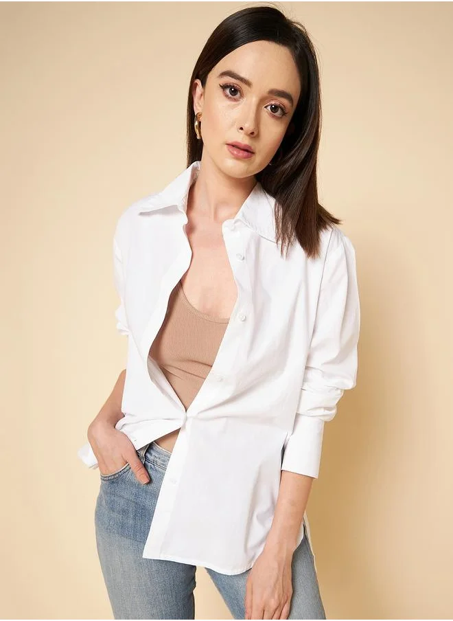 HIGH STAR Stay effortlessly stylish with this comfortable White Oversized Shirts Solid design crafted from 100% Cotton featuring Long Sleeves with Button closure.