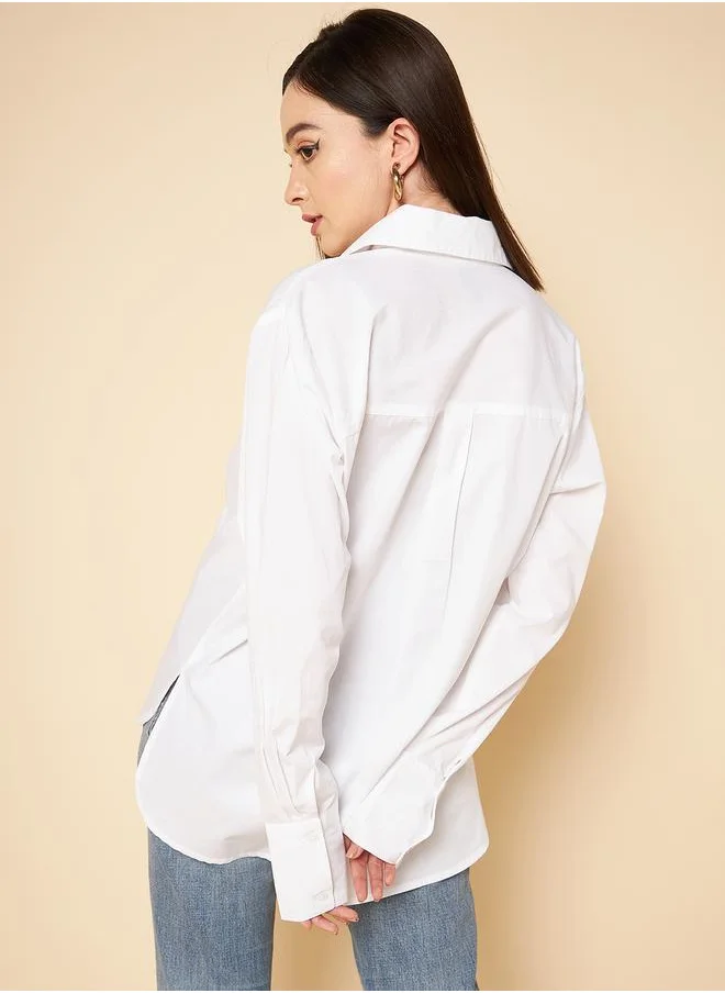 HIGH STAR Stay effortlessly stylish with this comfortable White Oversized Shirts Solid design crafted from 100% Cotton featuring Long Sleeves with Button closure.