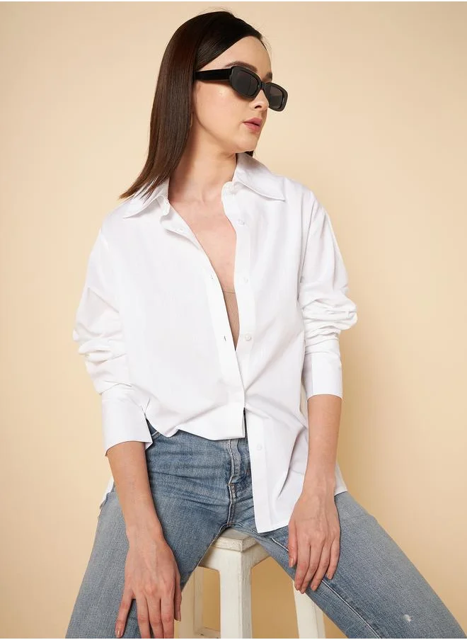 HIGH STAR Stay effortlessly stylish with this comfortable White Oversized Shirts Solid design crafted from 100% Cotton featuring Long Sleeves with Button closure.