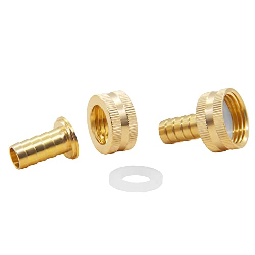 Hooshing 4PCS 1/2" Barb x 3/4" Female GHT Thread Garden Hose Connector Solid Brass Repair Kit Female Hose End Mender with Stainless Clamp Fit for 1/2" Garden Hose - Image 2