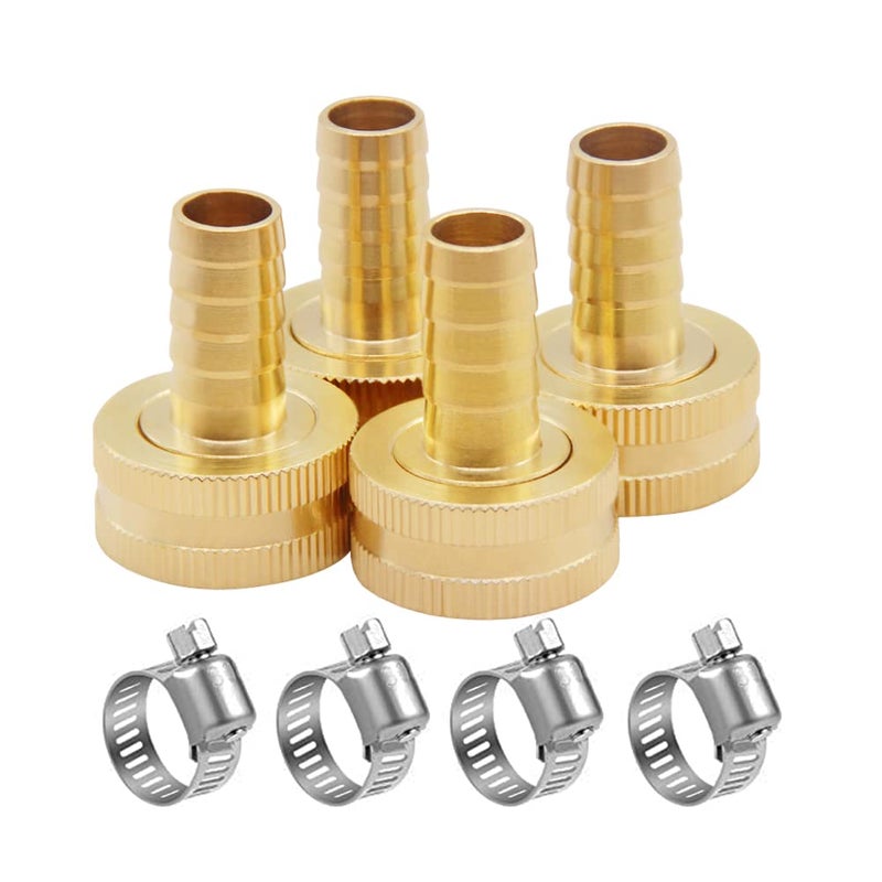 Hooshing 4PCS 1/2" Barb x 3/4" Female GHT Thread Garden Hose Connector Solid Brass Repair Kit Female Hose End Mender with Stainless Clamp Fit for 1/2" Garden Hose - Image 5