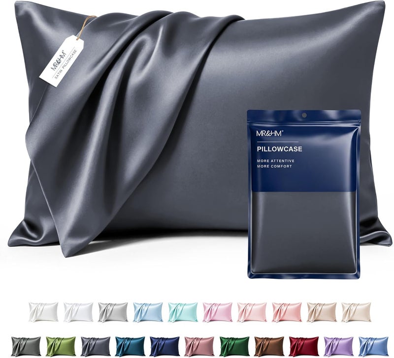MR&HM Satin Pillowcase for Hair and Skin, Silk Satin Pillowcase 2 Pack, Queen Size Pillow Cases Set of 2, Silky Pillow Cover with Envelope Closure (20x30, Space Grey) - Image 1
