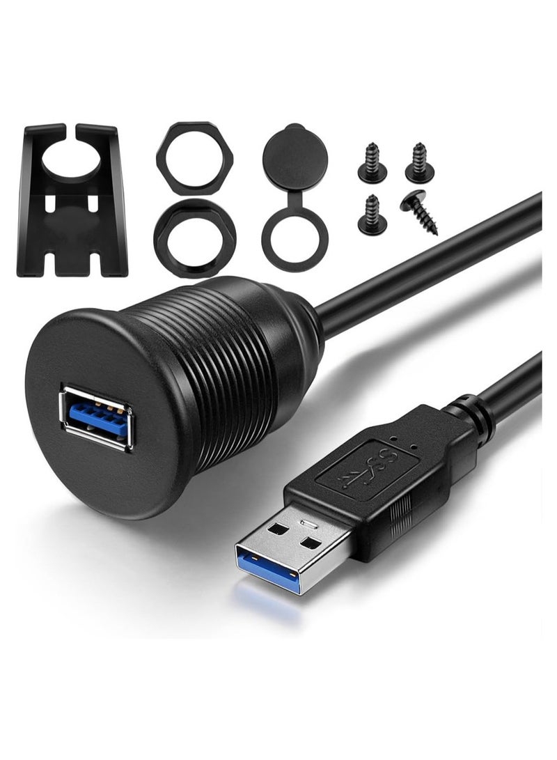 Vierex Single Port USB 3.0 Male to Female AUX Car Mount Flush Cable Waterproof Extension for Car Truck Boat Motorcycle Dashboard Panel - 3ft - Image 1