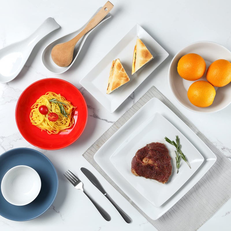 Yedio Porcelain Square Dessert Plates, 8.4 Inch Square Serving Plate for Steak, Pasta, Salad, Snacks, Dessert, Appetizer Plates, Set of 6, White - Image 5
