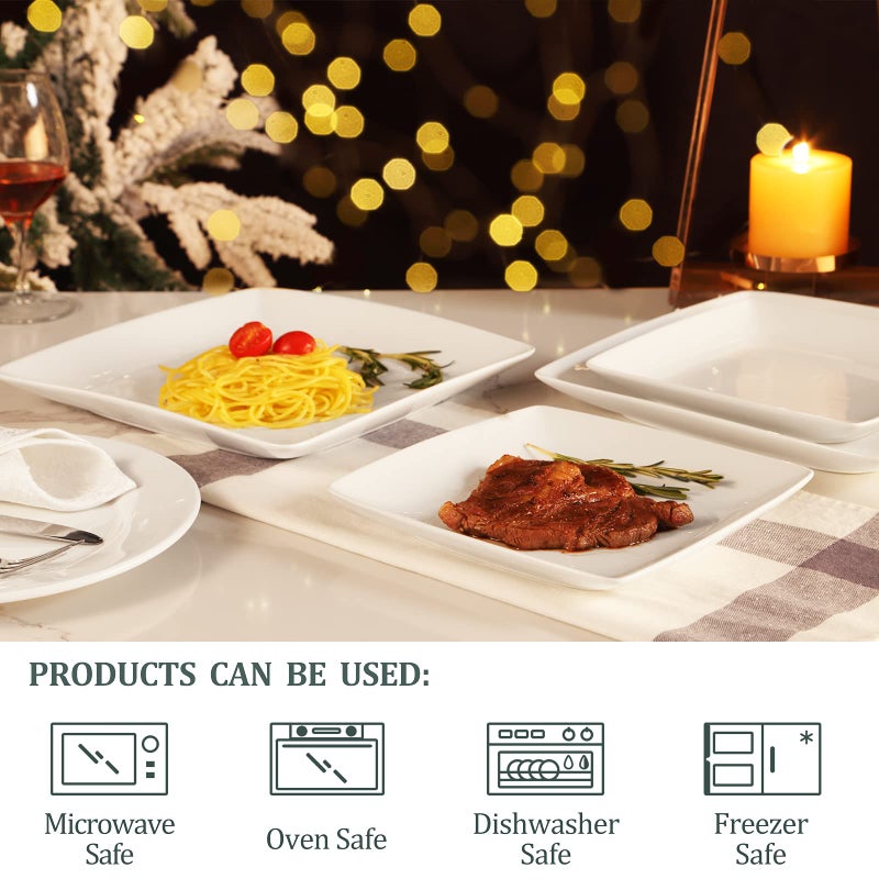 Yedio Porcelain Square Dessert Plates, 8.4 Inch Square Serving Plate for Steak, Pasta, Salad, Snacks, Dessert, Appetizer Plates, Set of 6, White - Image 4