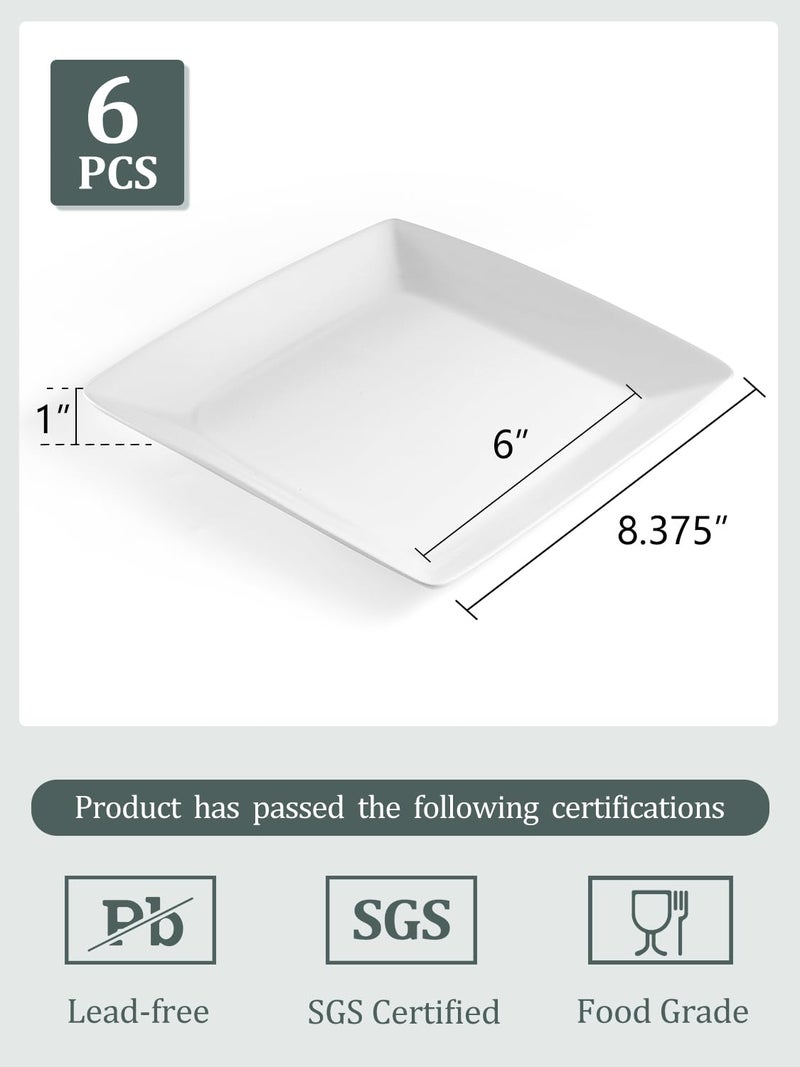 Yedio Porcelain Square Dessert Plates, 8.4 Inch Square Serving Plate for Steak, Pasta, Salad, Snacks, Dessert, Appetizer Plates, Set of 6, White - Image 2