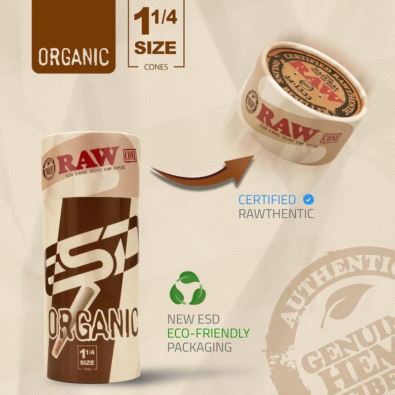 Raw Cones Organic 1-1/4 Size | 100 Pack | Pre Rolled Rolling Paper with Tips & Packing Tubes Included - Image 4