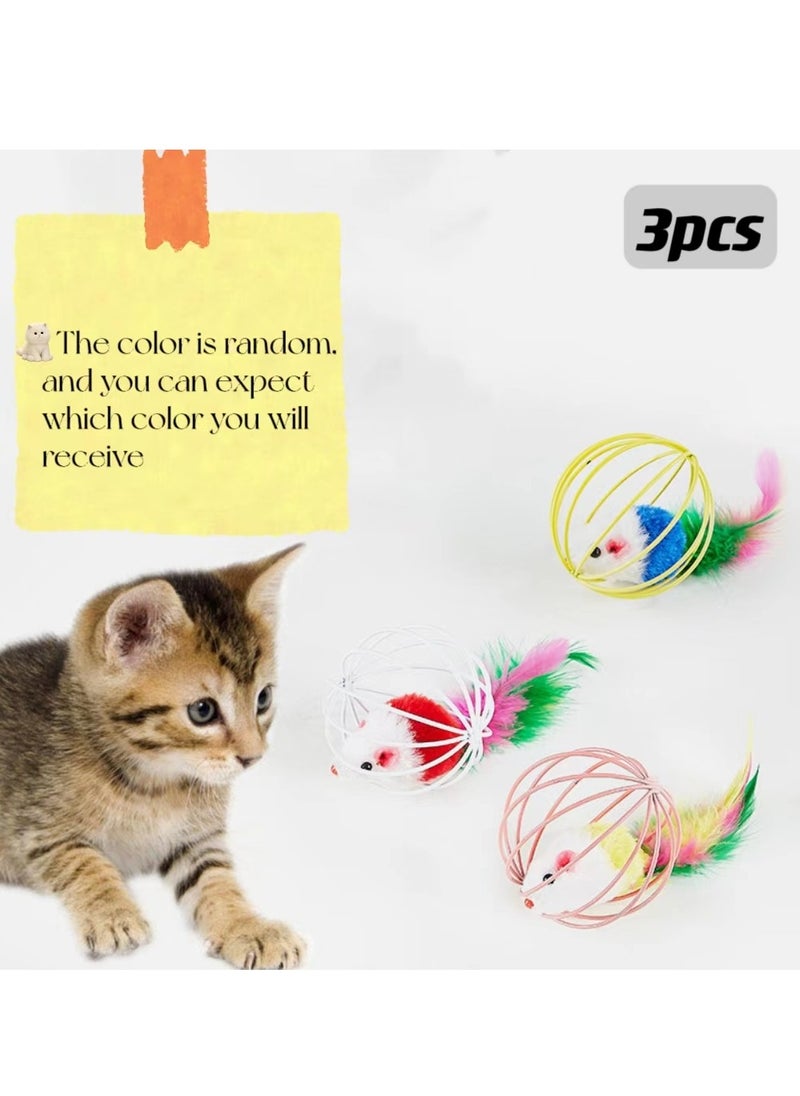 Generic - 3pcs Random Color Caged Rats Rolling Wire Cage Plush Mouse Ball Funny Cat Toy Catches The - Hide Balls Interactive Toy, Mice and Animal Toys - Image 1