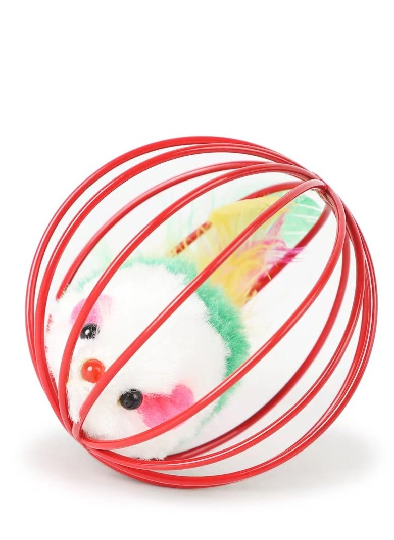 Generic - 3pcs Random Color Caged Rats Rolling Wire Cage Plush Mouse Ball Funny Cat Toy Catches The - Hide Balls Interactive Toy, Mice and Animal Toys - Image 1