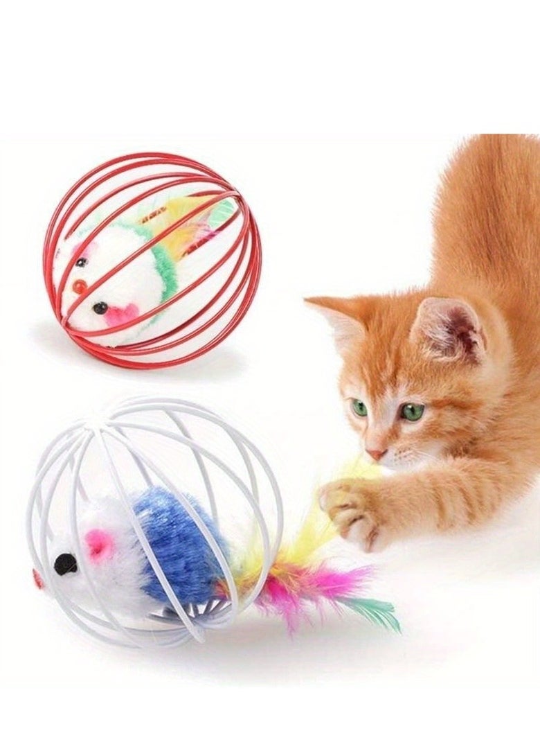 Generic - 3pcs Random Color Caged Rats Rolling Wire Cage Plush Mouse Ball Funny Cat Toy Catches The - Hide Balls Interactive Toy, Mice and Animal Toys - Image 1