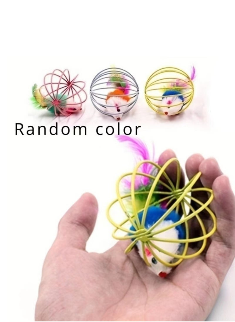 Generic - 3pcs Random Color Caged Rats Rolling Wire Cage Plush Mouse Ball Funny Cat Toy Catches The - Hide Balls Interactive Toy, Mice and Animal Toys - Image 1