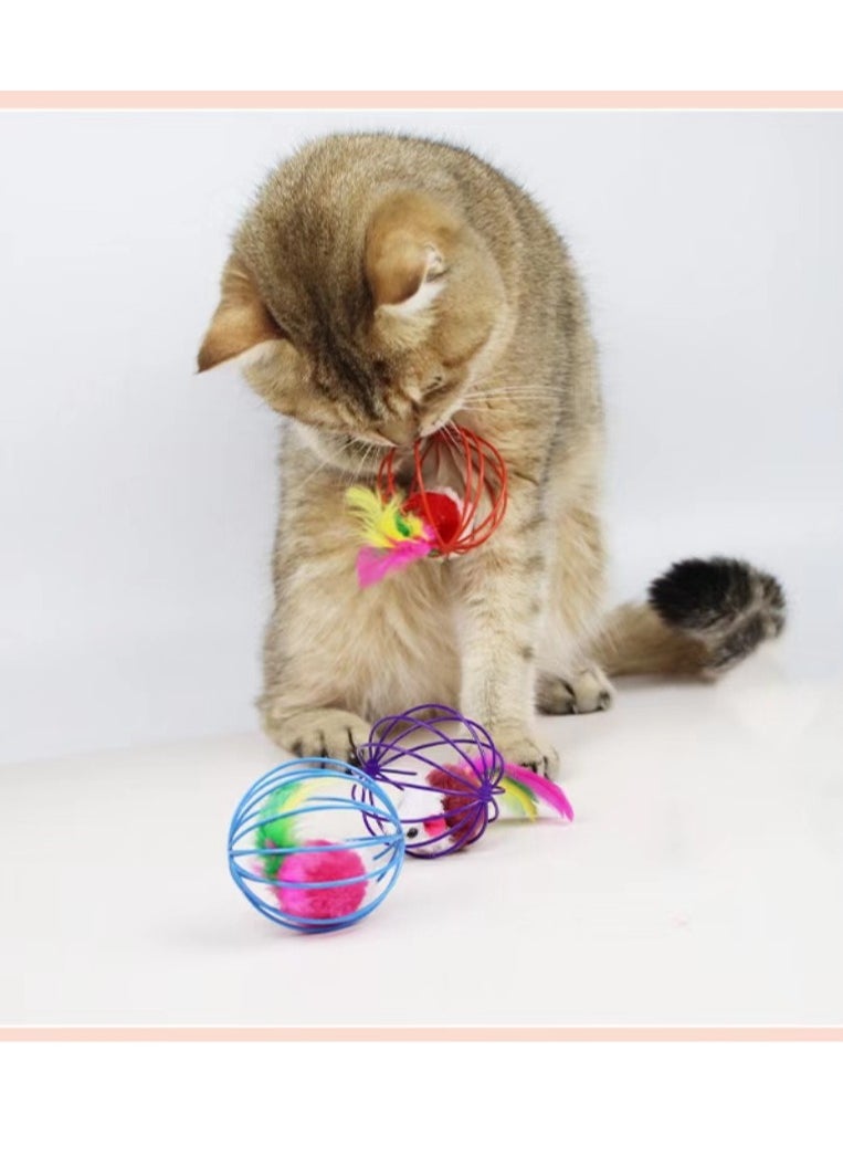 Generic - 3pcs Random Color Caged Rats Rolling Wire Cage Plush Mouse Ball Funny Cat Toy Catches The - Hide Balls Interactive Toy, Mice and Animal Toys - Image 1
