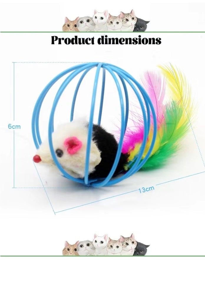 Generic - 3pcs Random Color Caged Rats Rolling Wire Cage Plush Mouse Ball Funny Cat Toy Catches The - Hide Balls Interactive Toy, Mice and Animal Toys - Image 1