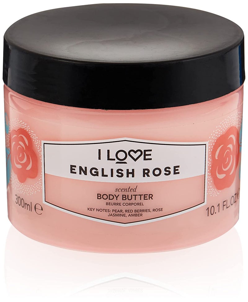 I Love English Rose Scented Body Butter  Hydrating Body Butter for Dry Skin  Vitamin E and Aloe Vera  Shea Butter and Coconut Oil  101 oz