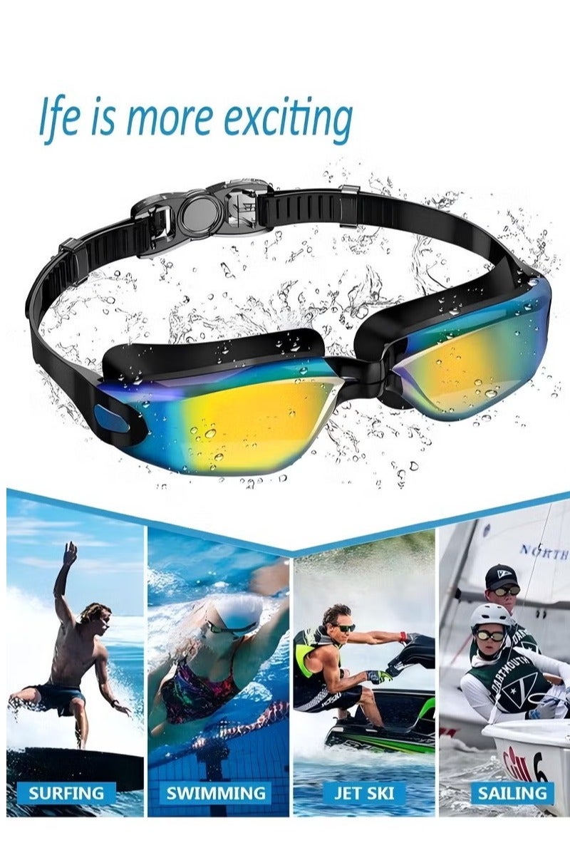 JWSISSIE 5-in-1 Anti-Fog Swimming Goggles - Goggle Set with Swimming Cap, Earplugs, Nose Clip, Leak-Proof Goggles - Waterproof Swimming Goggles that Can Effectively Block Ultraviolet Rays - Suitable for Men - Image 2