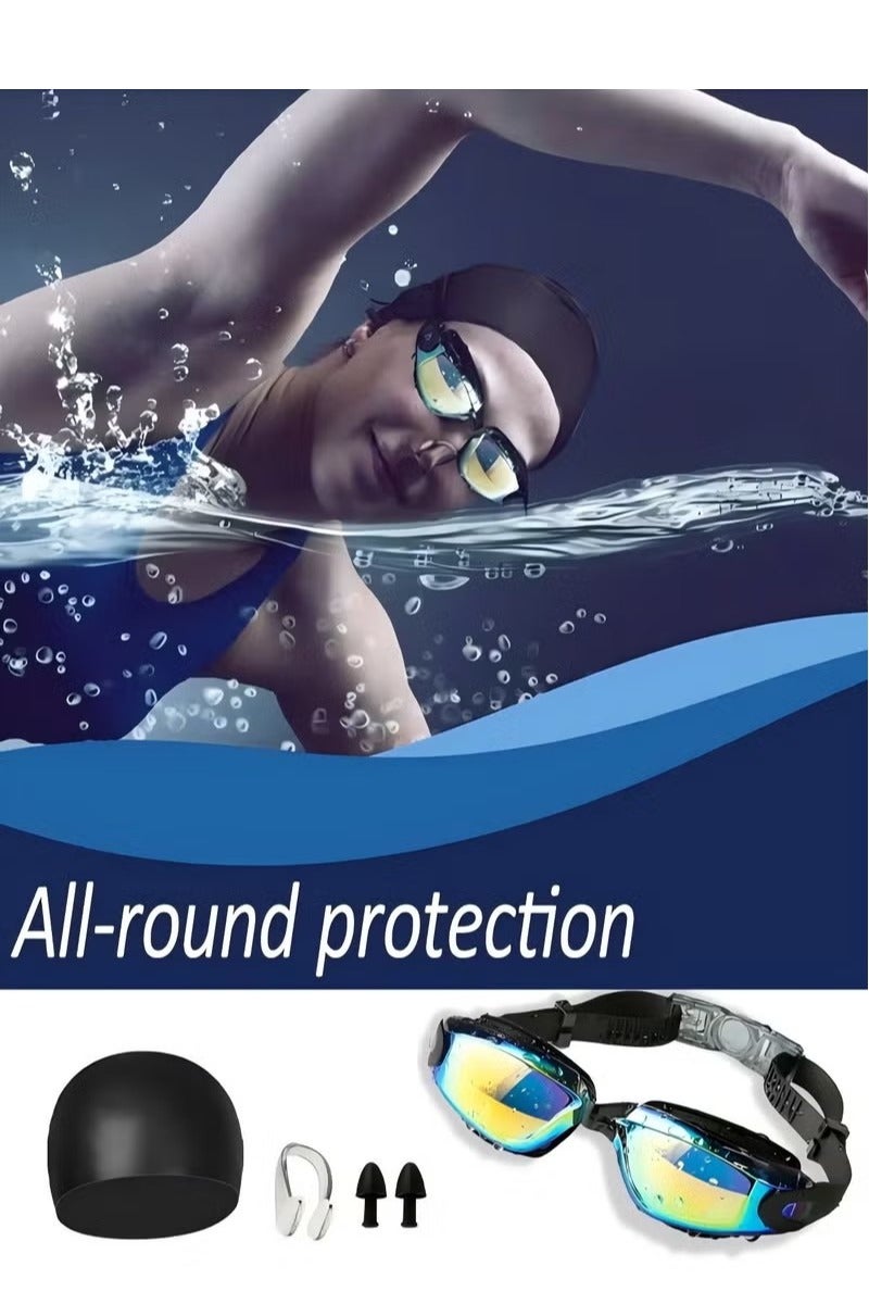 JWSISSIE 5-in-1 Anti-Fog Swimming Goggles - Goggle Set with Swimming Cap, Earplugs, Nose Clip, Leak-Proof Goggles - Waterproof Swimming Goggles that Can Effectively Block Ultraviolet Rays - Suitable for Men - Image 4