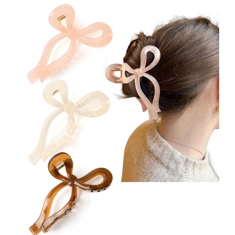 Ayesha Bows Claw Clips 3 Colors Hair Clips for Women Girls Bow Trend Claw Clips for All Hair Types - Image 1