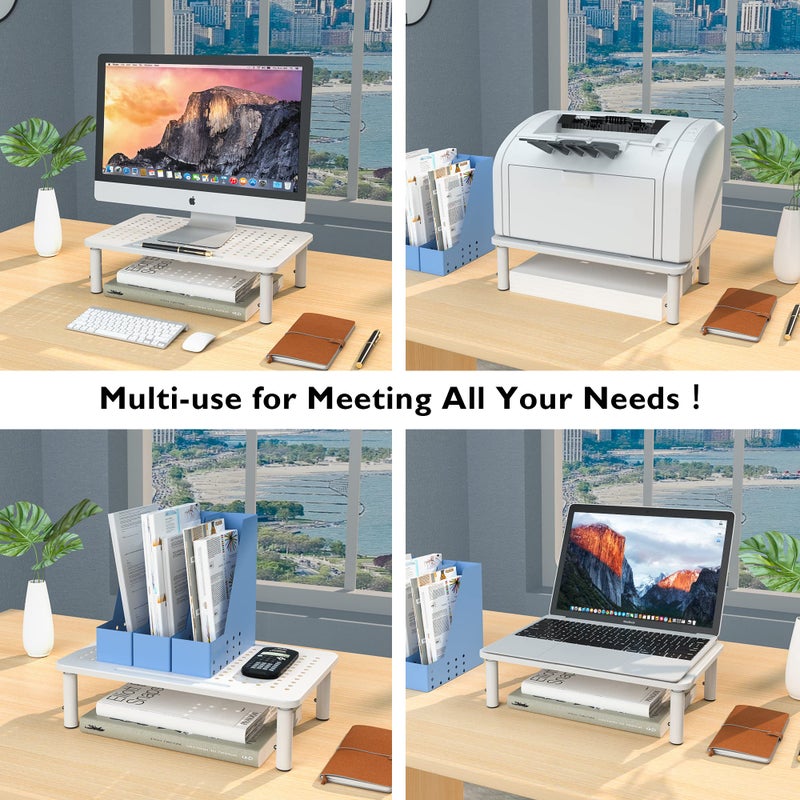 BONTEC Monitor Stand Riser, 3 Height Adjustable Monitor Stand for Desk, Computer Monitor Riser Stand with Mesh Platform for Laptop, Computer, iMac, PC up to 20KG, Cable Ties Included (White) - Image 2