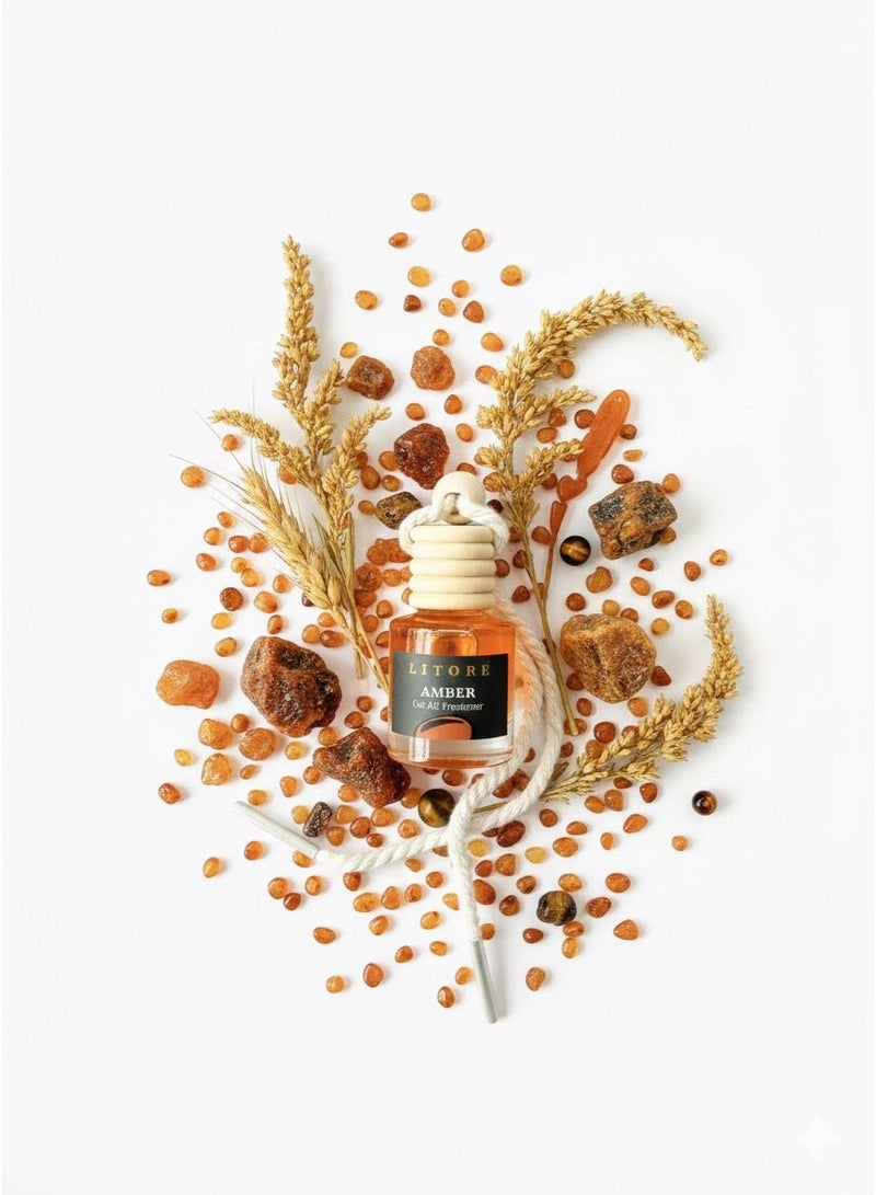 Litore Car Air Freshener 8 ml | Long-Lasting Hanging Diffuser with Essential Oils | Car Perfume for Odor Removal | Elegant Glass Bottle & Wooden Cap Design (Amber) - Image 4