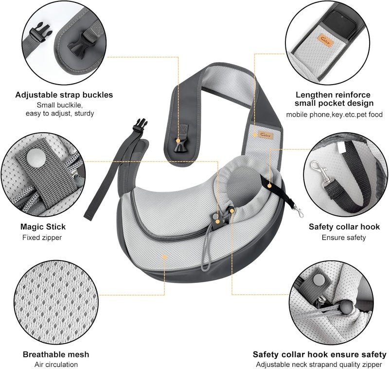 CUBY Pet Sling Carrier for Puppy Dog, Dogs Sling Carrier Breathable, Safety Front Pocket Pet Sling Carrier, Hands-Free Mesh Bag with Adjustable Shoulder Strap for Outdoor and Travel (Grey, S) - Image 3
