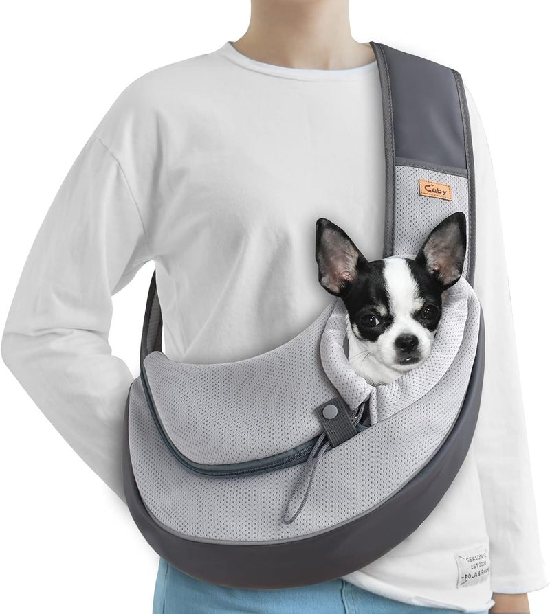 CUBY Pet Sling Carrier for Puppy Dog, Dogs Sling Carrier Breathable, Safety Front Pocket Pet Sling Carrier, Hands-Free Mesh Bag with Adjustable Shoulder Strap for Outdoor and Travel (Grey, S) - Image 1