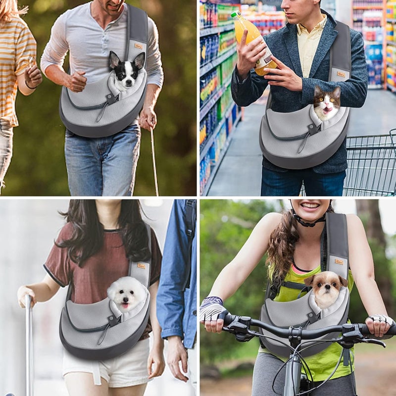 CUBY Pet Sling Carrier for Puppy Dog, Dogs Sling Carrier Breathable, Safety Front Pocket Pet Sling Carrier, Hands-Free Mesh Bag with Adjustable Shoulder Strap for Outdoor and Travel (Grey, S) - Image 5