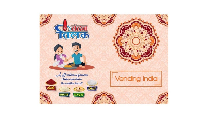 Vending India Premium Rakhi in A Laser Cut Designer Card | Rakhi Gift Bundle with Roli, Chawal, Chandan & Mishri for Brother/Sister(sh-1110), 50 Grams - Image 3