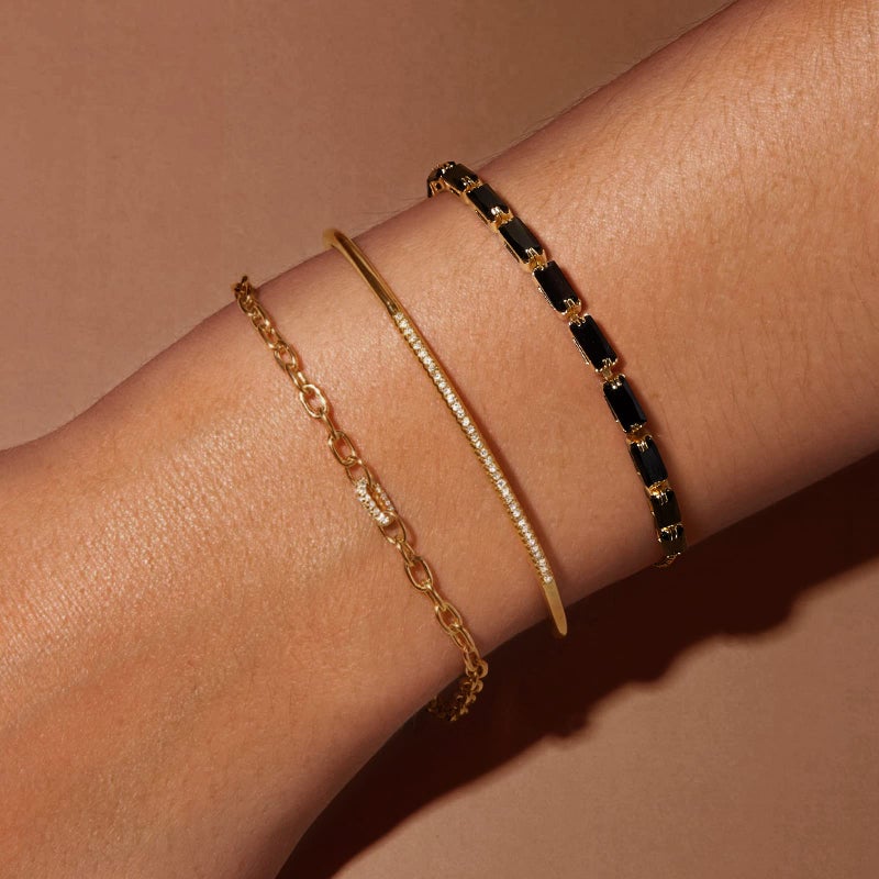 KissYan Tennis Bracelet for Women, 14K Gold Plated Cubic Zirconia Adjustable Slider Bracelets Classic Trendy Jewelry Gift(Black) - Image 5