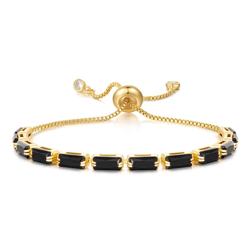 KissYan Tennis Bracelet for Women, 14K Gold Plated Cubic Zirconia Adjustable Slider Bracelets Classic Trendy Jewelry Gift(Black) - Image 1