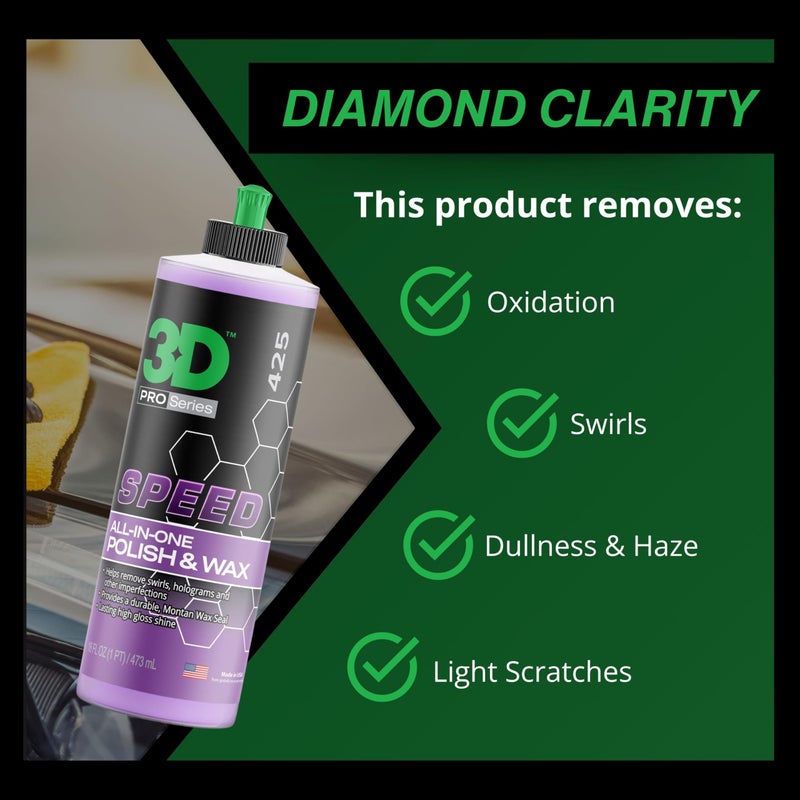 3D Speed All-In-One Polish & Wax â€“ Scratch & Swirl Remover, Clear Coat Safe Paint Sealant â€“ High Gloss Finish, Easy Application â€“ 8oz â€“ Made in USA - Image 3
