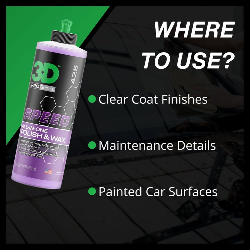 3D Speed All-In-One Polish & Wax â€“ Scratch & Swirl Remover, Clear Coat Safe Paint Sealant â€“ High Gloss Finish, Easy Application â€“ 8oz â€“ Made in USA - Image 5